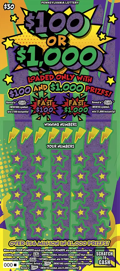 $100 or $1,000 Pennsylvania scratch-off ticket