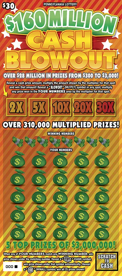 $160 Million Cash Blowout Pennsylvania scratch-off ticket
