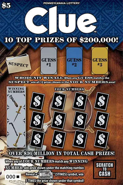 CLUE Pennsylvania scratch-off ticket