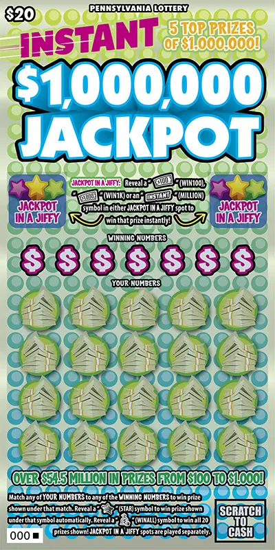 Instant $1,000,000 Jackpot Pennsylvania scratch-off ticket