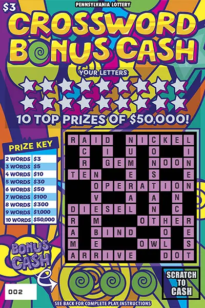 Crossword Bonus Cash Pennsylvania scratch-off ticket