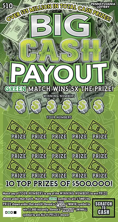 Big Cash Payout Pennsylvania scratch-off ticket