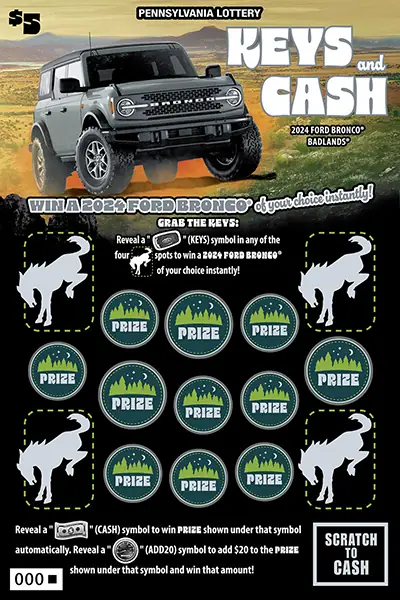 Keys and Cash Pennsylvania scratch-off ticket