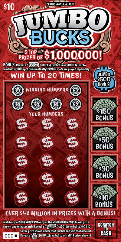 Jumbo Bucks Pennsylvania scratch-off ticket