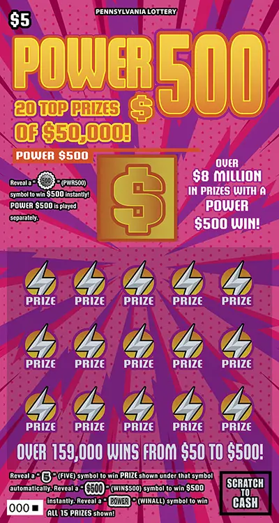 Power $500 Pennsylvania scratch-off ticket