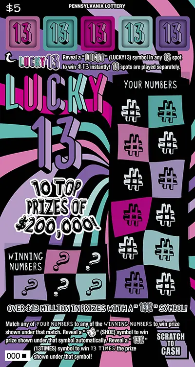 Lucky 13 Pennsylvania scratch-off ticket