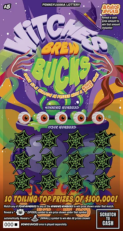 Witches Brew Bucks Pennsylvania scratch-off ticket