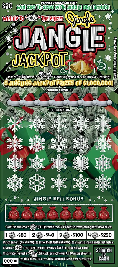 Jingle Jangle Jackpot Pennsylvania scratch-off ticket