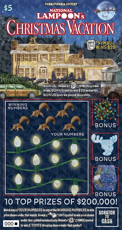NATIONAL LAMPOON’S CHRISTMAS VACATION Pennsylvania scratch-off ticket