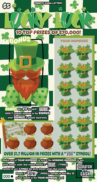 Lucky Luck Pennsylvania scratch-off ticket