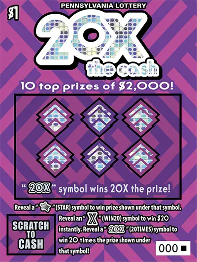 20X the Cash Pennsylvania scratch-off ticket