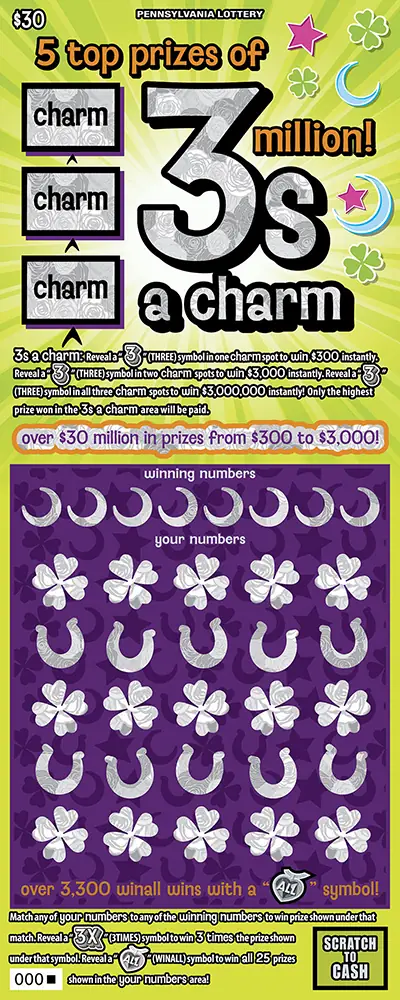 3s a Charm Pennsylvania scratch-off ticket