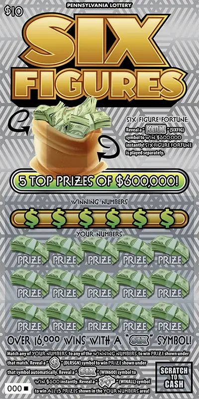 Six Figures Pennsylvania scratch-off ticket