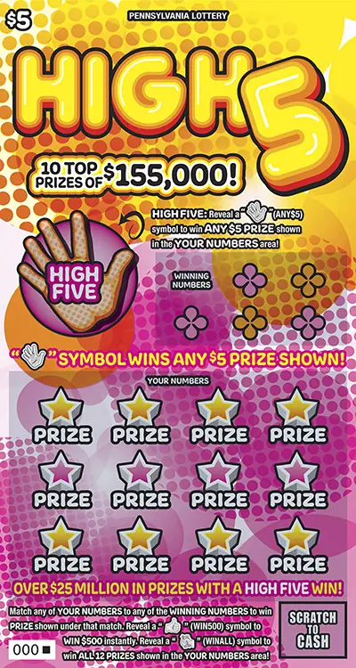High 5 Pennsylvania scratch-off ticket