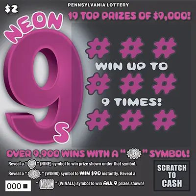 Neon 9s Pennsylvania scratch-off ticket
