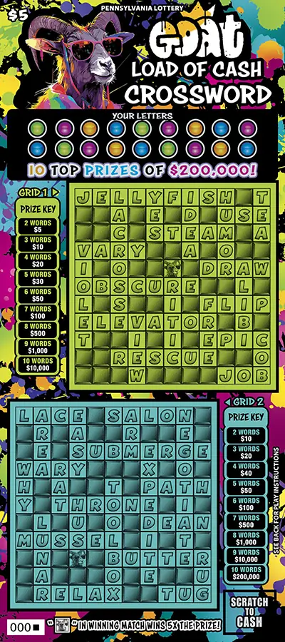 Goat Load of Cash Crossword Pennsylvania scratch-off ticket