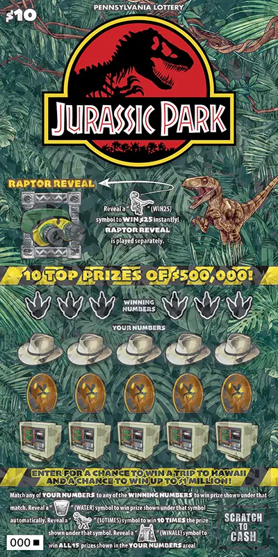 JURASSIC PARK Pennsylvania scratch-off ticket