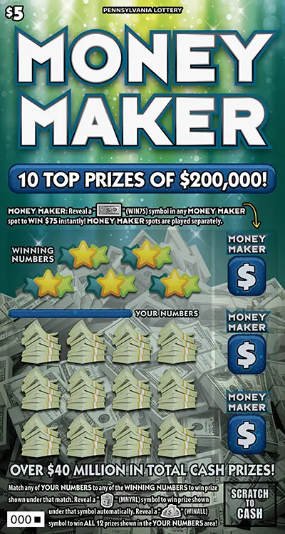 Money Maker Pennsylvania scratch-off ticket