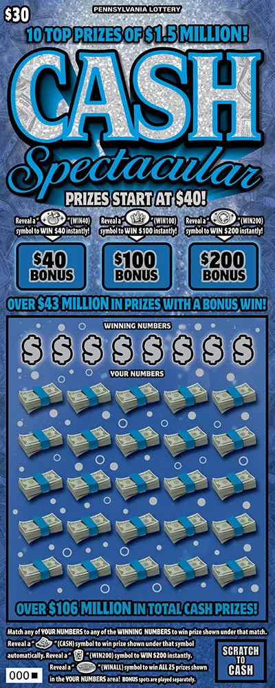 Cash Spectacular Pennsylvania scratch-off ticket