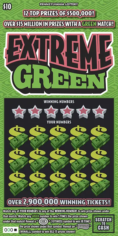 Extreme Green Pennsylvania scratch-off ticket