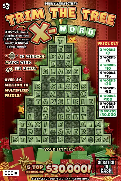 Trim the Tree X-word Pennsylvania scratch-off ticket