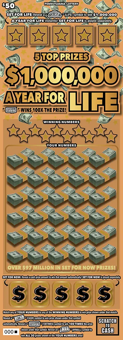 $1,000,000 a Year for Life Pennsylvania scratch-off ticket