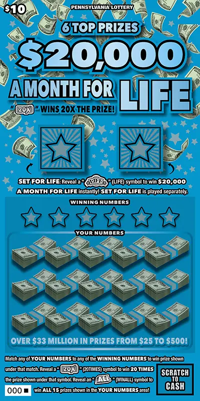 $20,000 a Month for Life Pennsylvania scratch-off ticket