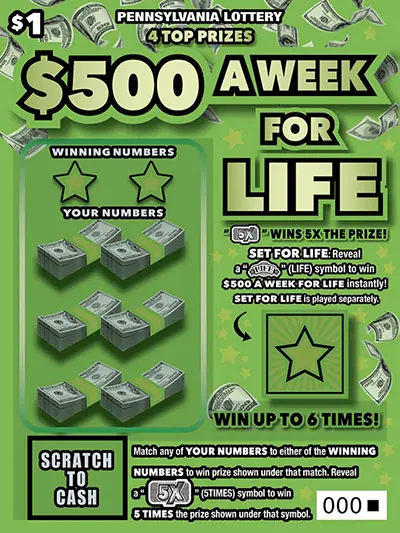 $500 a Week for Life Pennsylvania scratch-off ticket