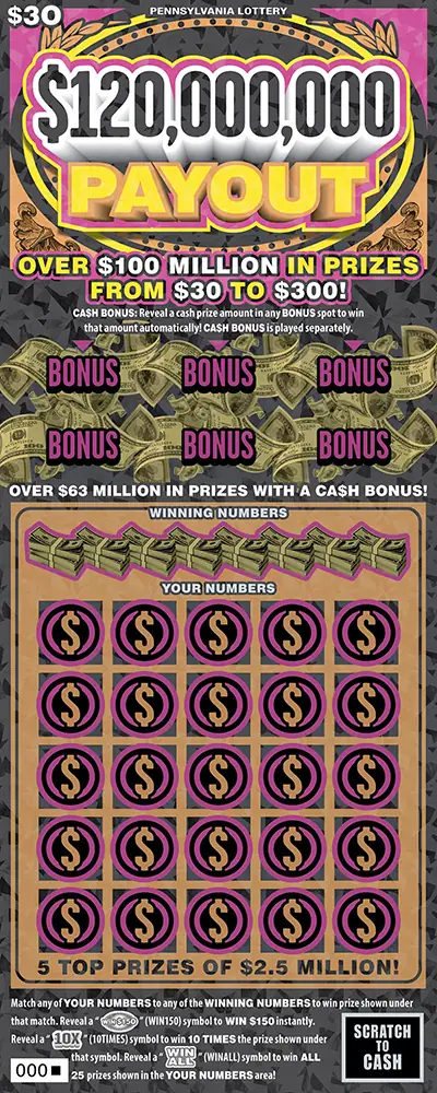 $120,000,000 Payout Pennsylvania scratch-off ticket
