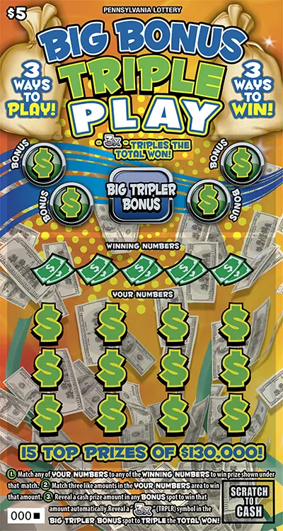 Big Bonus Triple Play Pennsylvania scratch-off ticket