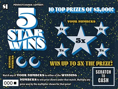 5 Star Wins Pennsylvania scratch-off ticket