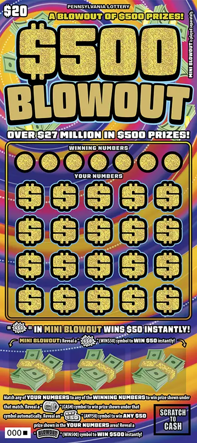 $500 Blowout Pennsylvania scratch-off ticket