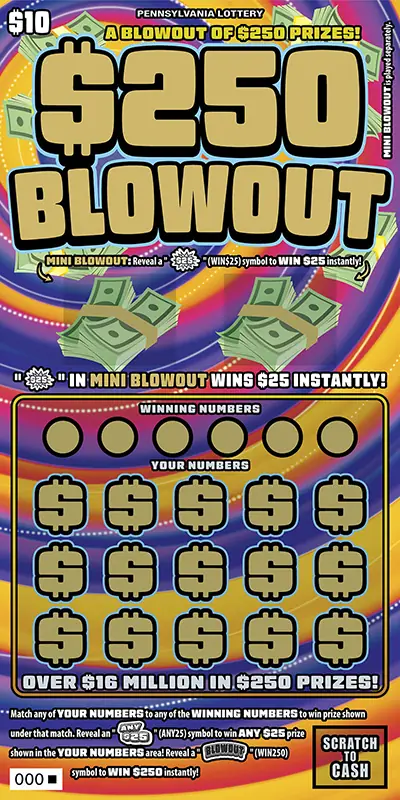 $250 Blowout Pennsylvania scratch-off ticket