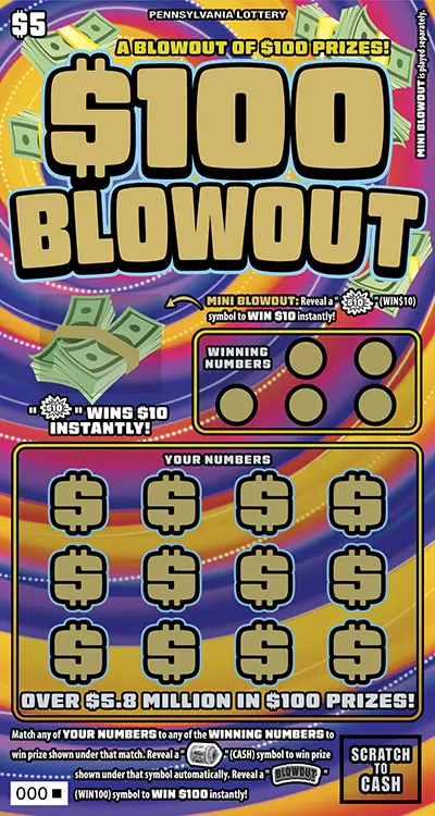 $100 Blowout Pennsylvania scratch-off ticket
