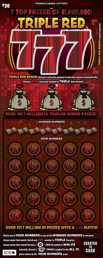 Triple Red 777 Pennsylvania scratch-off ticket