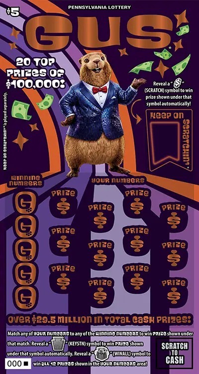 GUS® Pennsylvania scratch-off ticket
