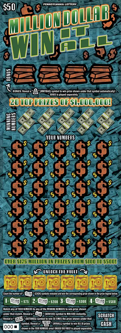 Million Dollar Win It All Pennsylvania scratch-off ticket