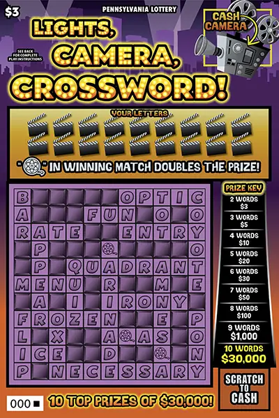 Lights, Camera, Crossword Pennsylvania scratch-off ticket