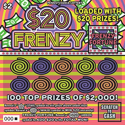 $20 Frenzy Pennsylvania scratch-off ticket
