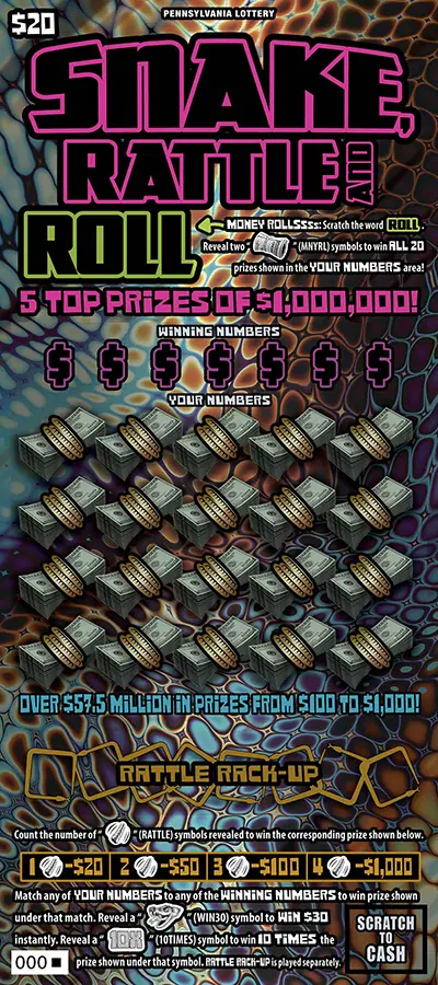 Snake, Rattle and Roll Pennsylvania scratch-off ticket