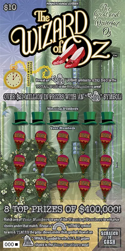 THE WIZARD OF OZ™ THE GREAT AND POWERFUL OZ Pennsylvania scratch-off ticket