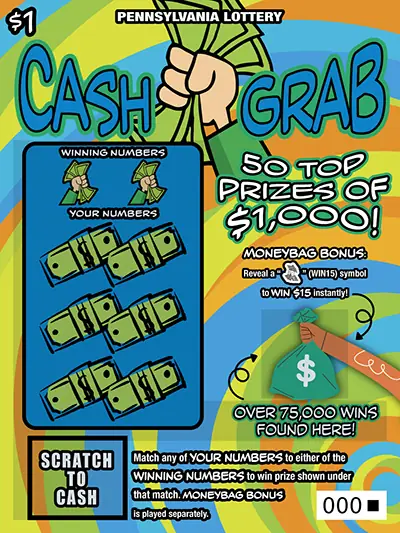 Cash Grab Pennsylvania scratch-off ticket