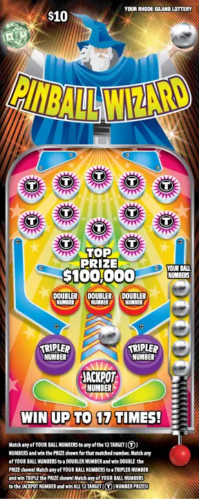 PINBALL WIZARD Rhode Island instant game ticket
