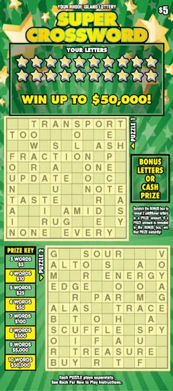 SUPER CROSSWORD Rhode Island instant game ticket