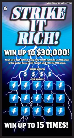 STRIKE IT RICH Rhode Island instant game ticket