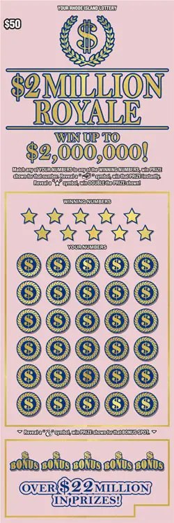 2 MILLION ROYALE Rhode Island instant game ticket
