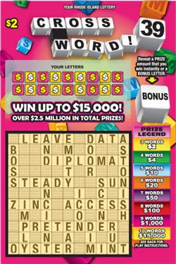 CROSSWORD! 39 Rhode Island instant game ticket