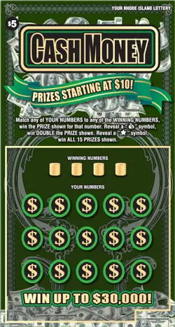 CASH MONEY Rhode Island instant game ticket