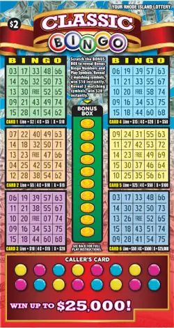 CLASSIC BINGO Rhode Island instant game ticket