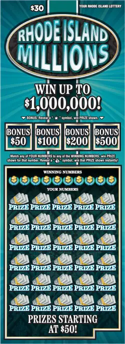 RHODE ISLAND MILLIONS Rhode Island instant game ticket